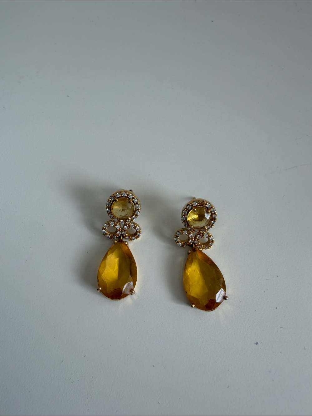 Gold-Tone Amber Teardrop Crystal Drop Earrings